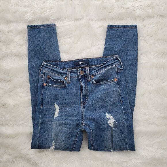 Aero Denim - Aero Women’s High Rise Factory Distressed Skinny Fit Jeggings Size 2